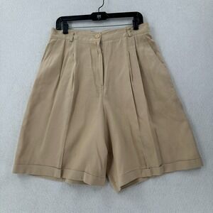 Preston & York Dressy Bermuda Shorts Women 14 Flare Oatmeal Beige Pleated Preppy